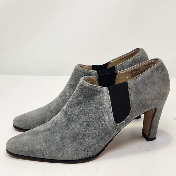 Saks Fifth Avenue Gray Suede Heeled Ankle Booties Size 5.5 B Pointed Toe Slip On - Picture 5 of 9